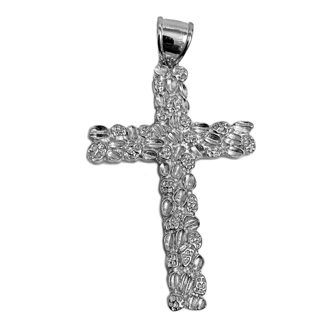 Real Solid 925 Sterling Silver Large Nugget Cross Hip Hop Pendant 2.5 ...