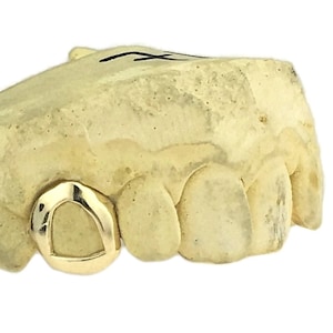Custom 10K/14K Gold Grillz, Single Open Tooth Cap, Handmade