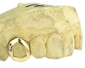 Solid 10K Gold or 14K Gold Yellow or White Single Open Tooth One Hollow Cap K9 Real Custom Canine Grillz Handmade Grills