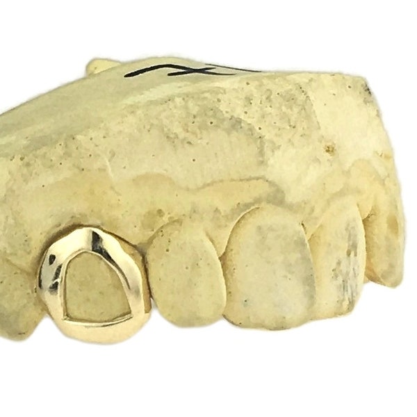 Solid 10K Gold or 14K Gold Yellow or White Single Open Tooth One Hollow Cap K9 Real Custom Canine Grillz Handmade Grills
