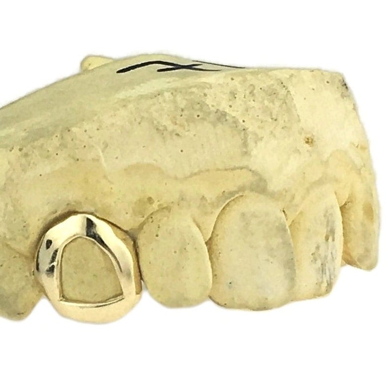 Solid 10K Gold or 14K Gold Yellow or White Single Open Tooth One Hollow Cap K9 Real Custom Canine Grillz Handmade Grills image 1