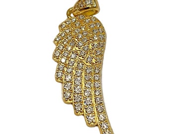 14K Gold Plated over 925 Sterling Silver Angel Wing Iced Flooded Out CZ Pendant