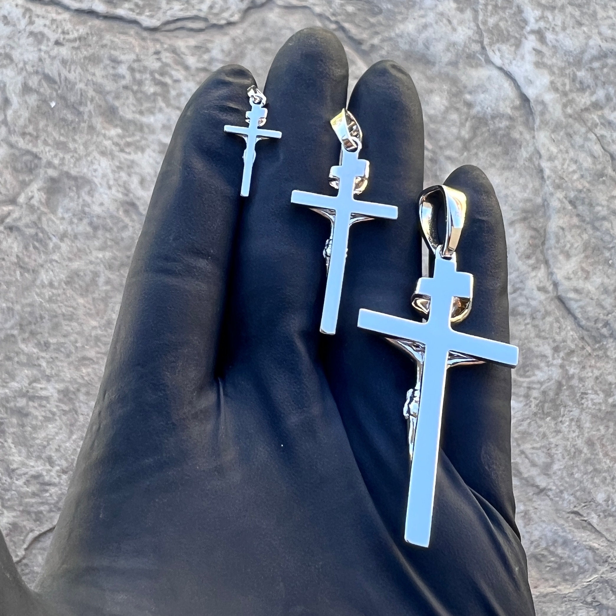 Real Solid 925 Sterling Silver Jesus Crucifix Cross Shiny Pendant Dije ...