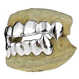 925 Sterling Silver Fang Grillz Custom Fit Dracula Vampire Fangs Teeth Real Fitted Grills