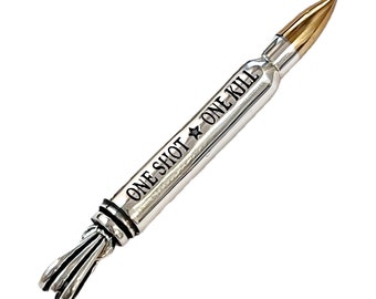 Real Solid 925 Sterling Silver One Shot One Kill Rifle Bullet Military Sniper Pendant