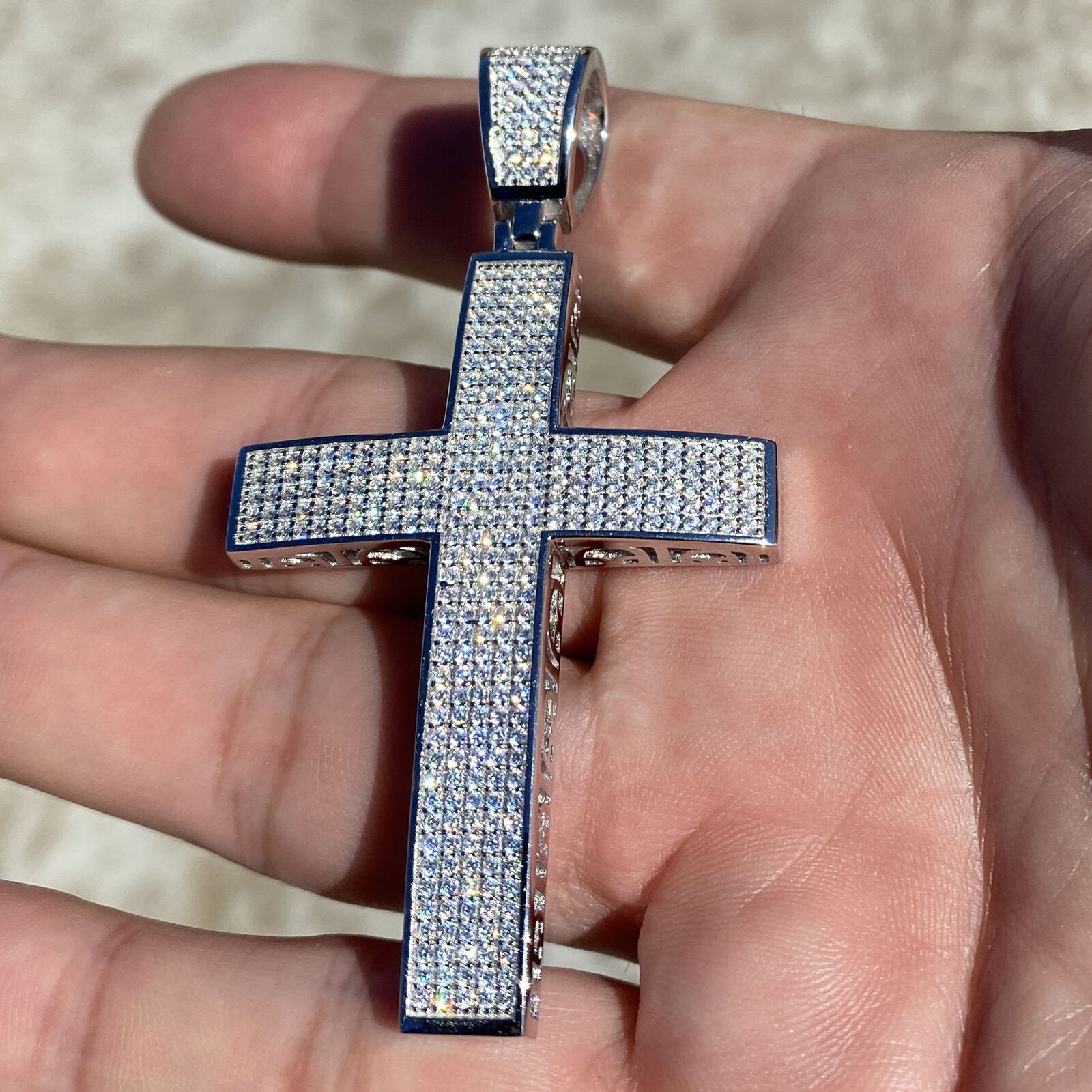 925 Sterling Silver Micro Pave Jesus Cross Iced Hip Hop Pendant CZ 2 ...
