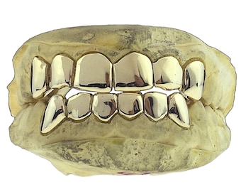 10K/14k/18K Solid Gold Custom Grillz: Deep Cut, Perm Style, Single Caps