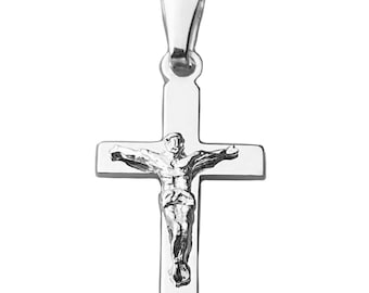 925 Sterling Silver Crucifix Cross Plain Jesus Piece Pendant Tiny Small 1"