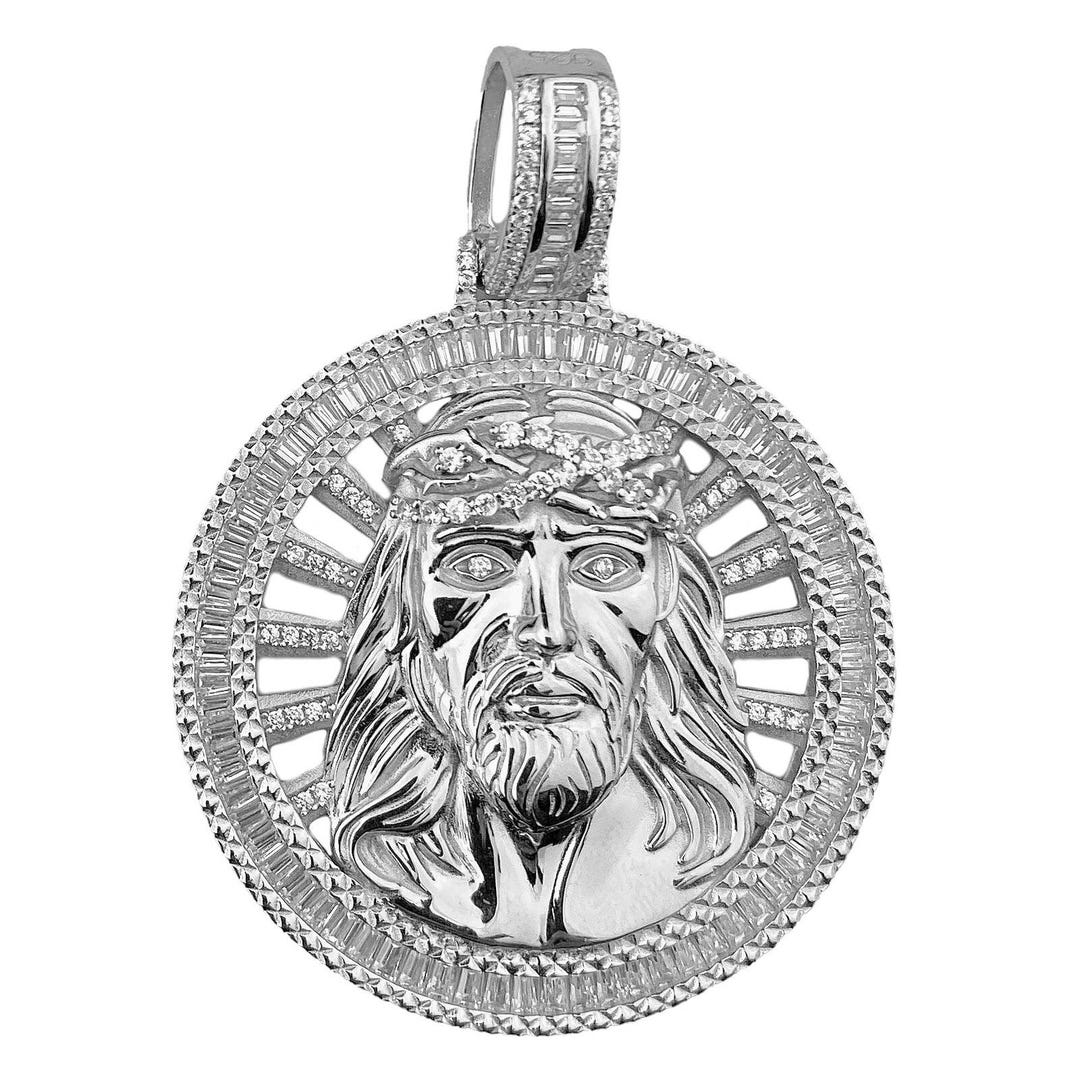 925 Sterling Silver Iced CZ Jesus Face Round Medallion Pendant - Etsy
