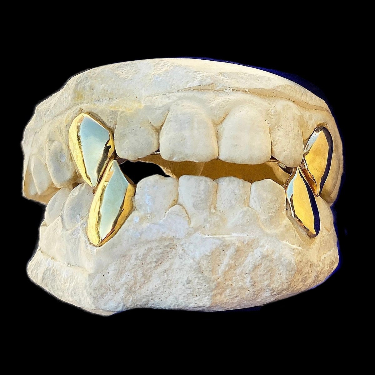 Gold Plated 925 Sterling Silver Fang Grillz Set: Custom Vampire