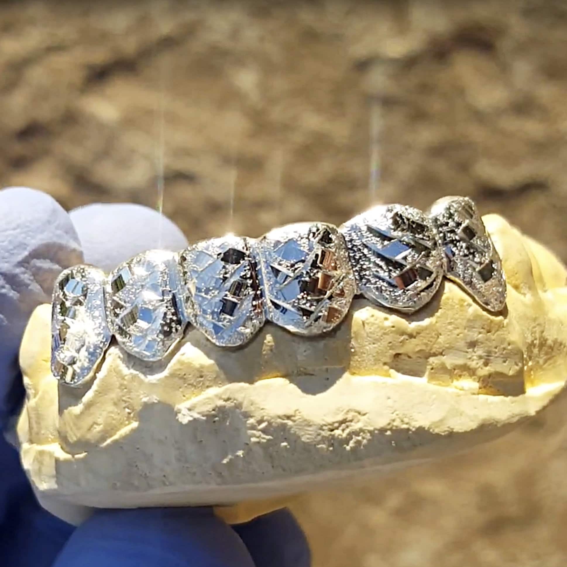 Sterling Silver Diamond Dust Grillz Diamond Dust Diamond Cut