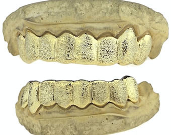 Real Solid 14K Gold  Grillz Custom Fitted Full Diamond Dust Teeth Real Grills