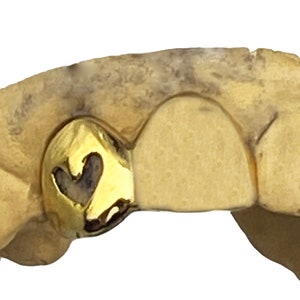 Solid 10K Gold Real Custom Cap Grillz Single Grills Heart Cutout Open Face One Tooth