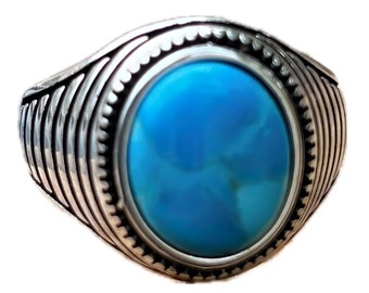 925 Sterling Silver Real Natural Turquoise Oval Gemstone Ring Size 7-13