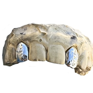 925 Sterling Silver Custom Fitted Single Tooth Starburst Design Caps Two Teeth Grillz Set