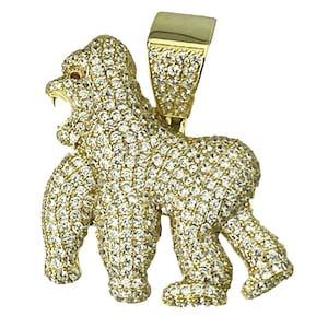 Iced Gorilla Pendant, 14k Gold Plated 925 Sterling Silver CZ, Hip Hop Jewelry