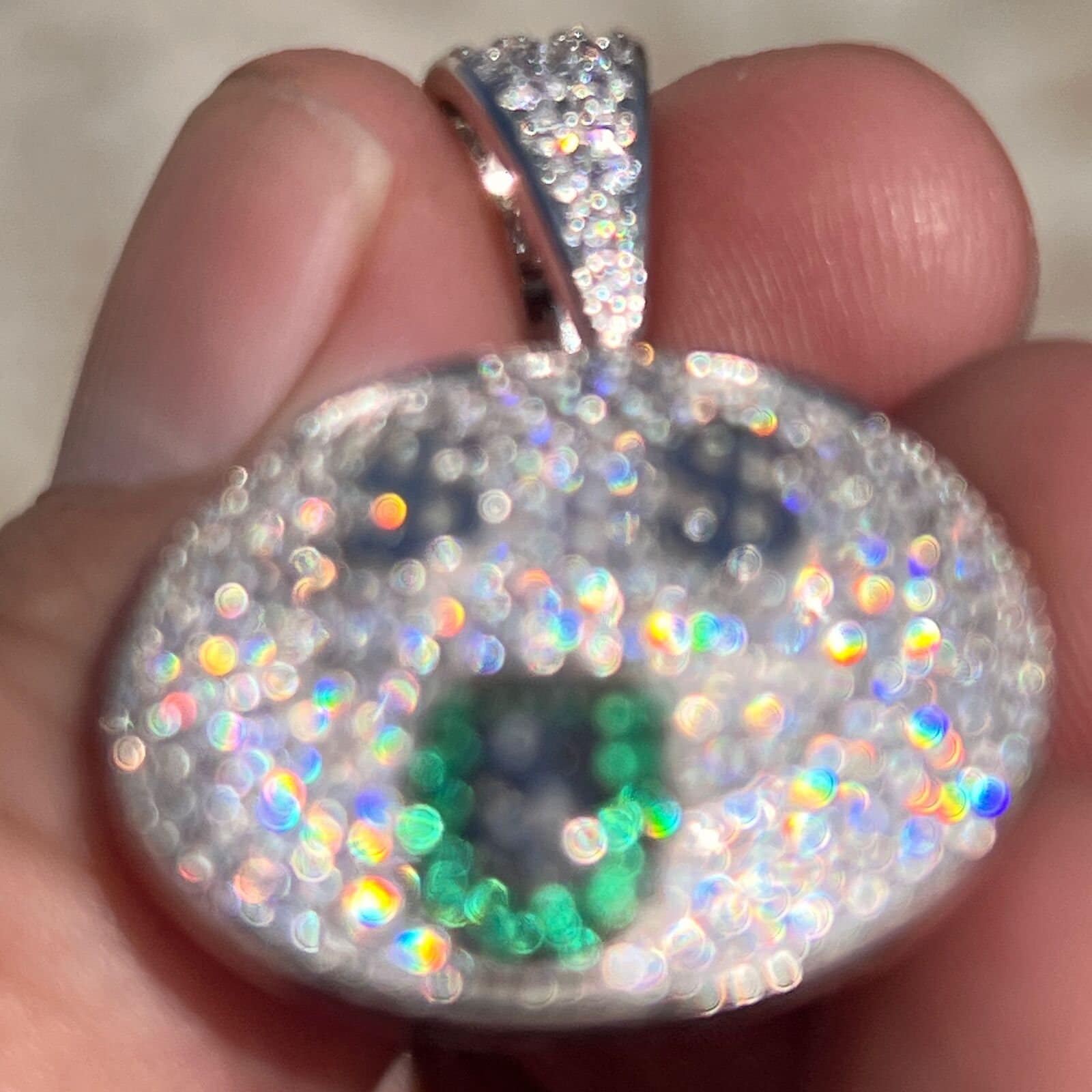 925 Sterling Silver Money Mouth Smiley Face Emoji Pendant, CZ Iced 