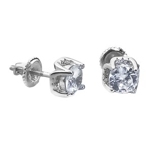925 Sterling Silver Solitaire 5MM CZ Round Earrings Screw Back Studs