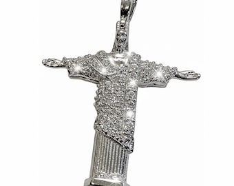 925 Sterling Silver Christ The Redeemer 0.4CT Moissanite Iced Blinged Out Pendant Pass Diamond Test