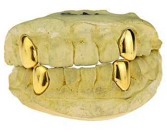 10K/14K Gold Custom Canine Teeth Grillz Set with Hidden Bar