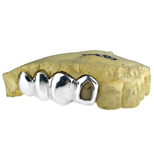 925 Sterling Silver Custom Four Teeth Grillz, Open Face Tooth