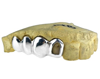 925 Sterling Silver Custom Four Teeth Grillz, Open Face Tooth