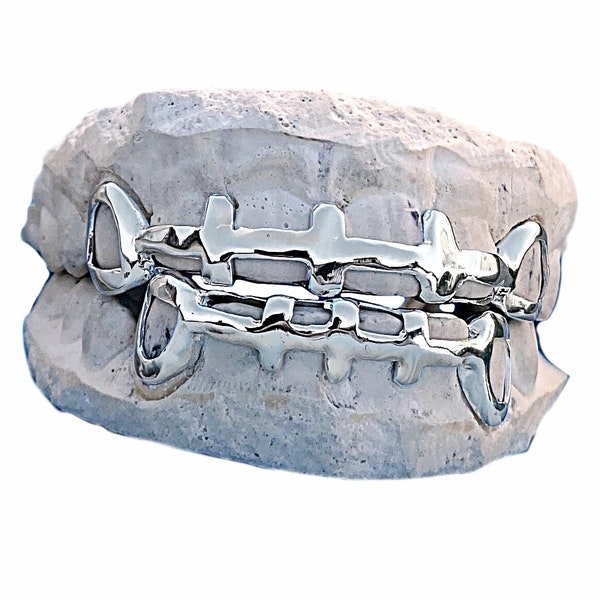 925 Sterling Silver Grillz Plain Vertical Gap Bars Open Teeth Custom Fitted Real Grills