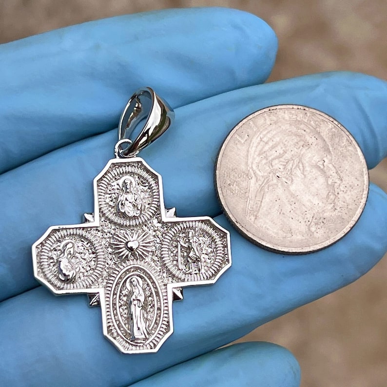 925 Sterling Silver Four-way Cross Medal - Catholic Pendant Medalla ...