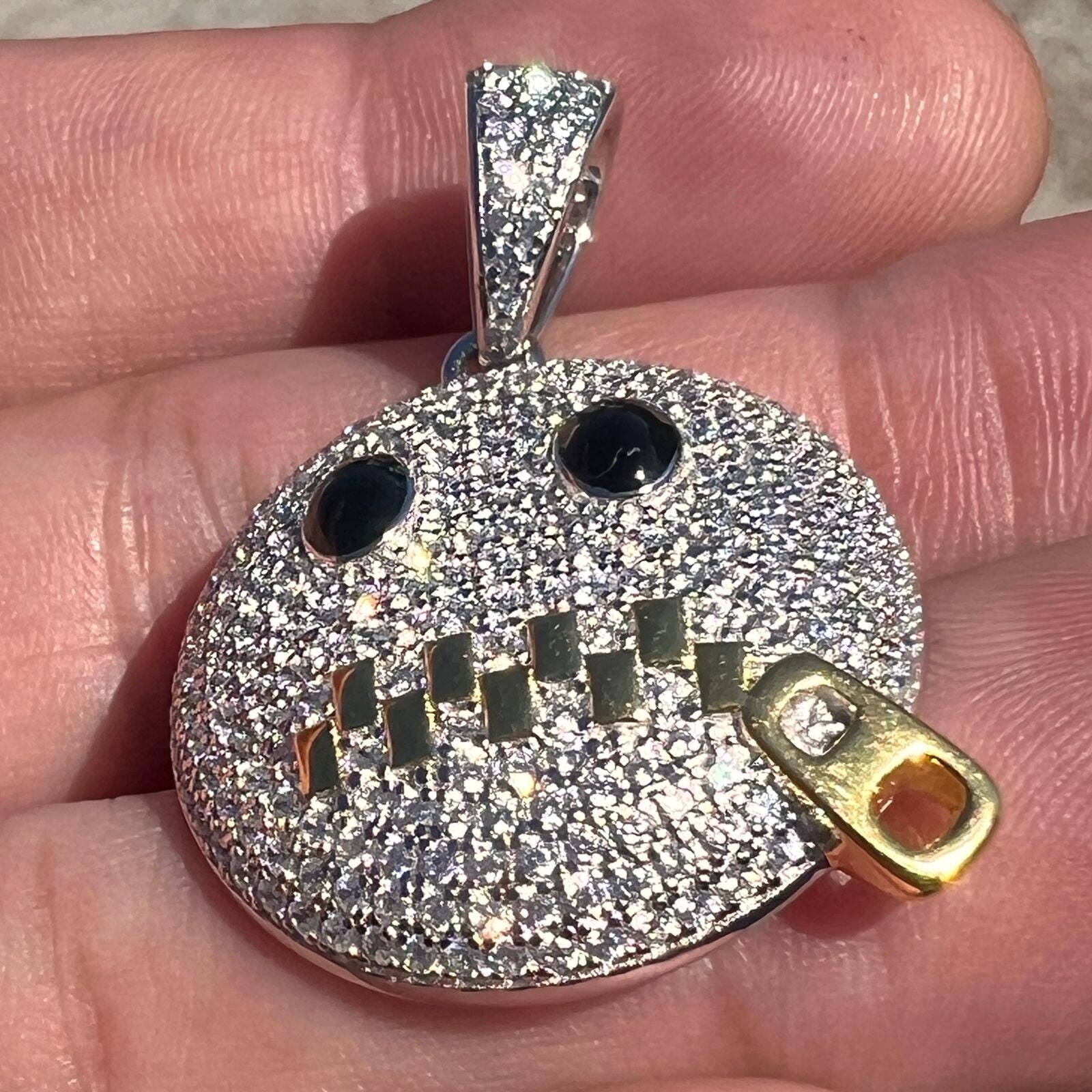 925 Sterling Silver Zipper Mouth Emoji Stop Snitching Iced CZ
