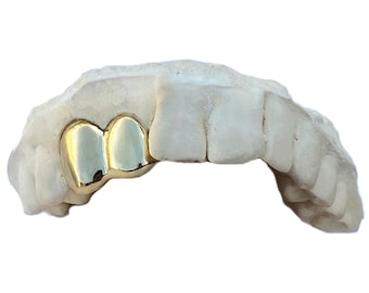 Gold Plated 925 Sterling Silver Grillz - Custom Fitted Double Teeth Cap