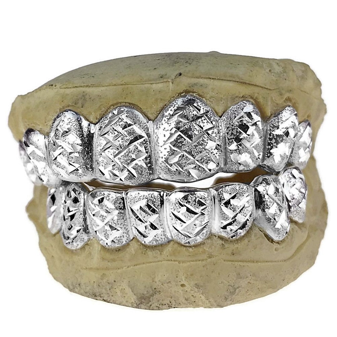 Solid 925 Sterling Silver Custom Grillz Diamond Dust With Diamond