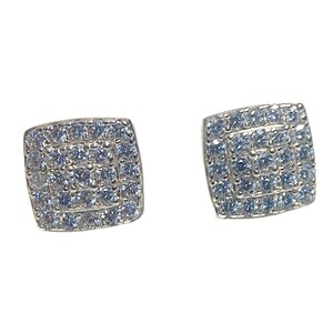 Real Solid 925 Sterling Silver Hip Hop Earrings Iced Bling Out Square Bling CZ 10MM