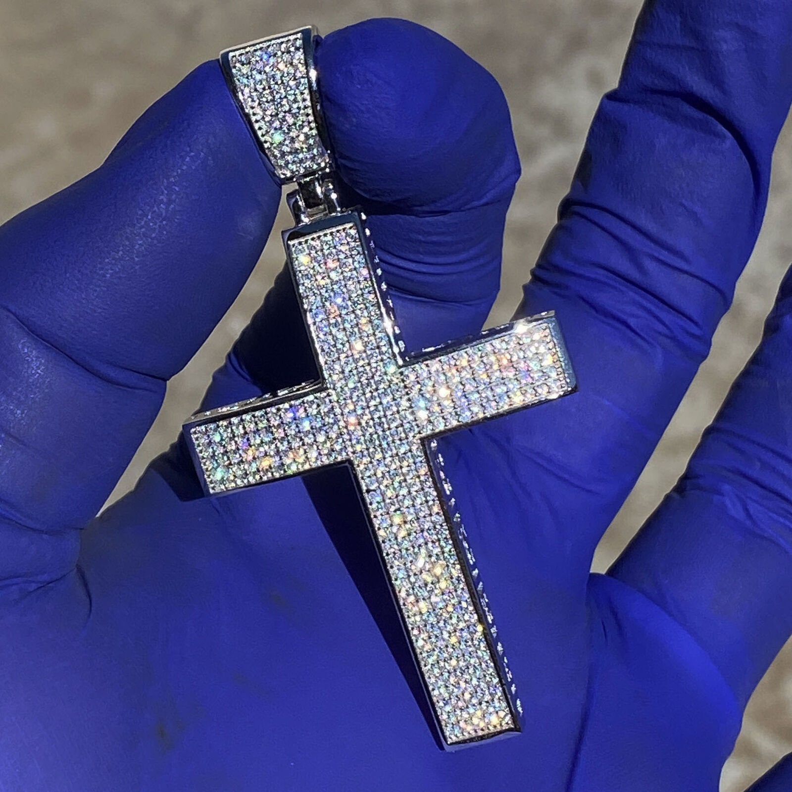925 Sterling Silver Micro Pave Jesus Cross Iced Hip Hop Pendant CZ 2 ...