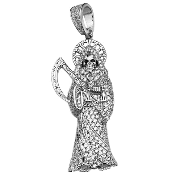 死神モチーフ☠️ペンダントトップ♠️SILVER♠️SV925♠️いぶし銀シック 925 Sterling Silver La Santa Muerte Grim Reaper Iced Flooded Out