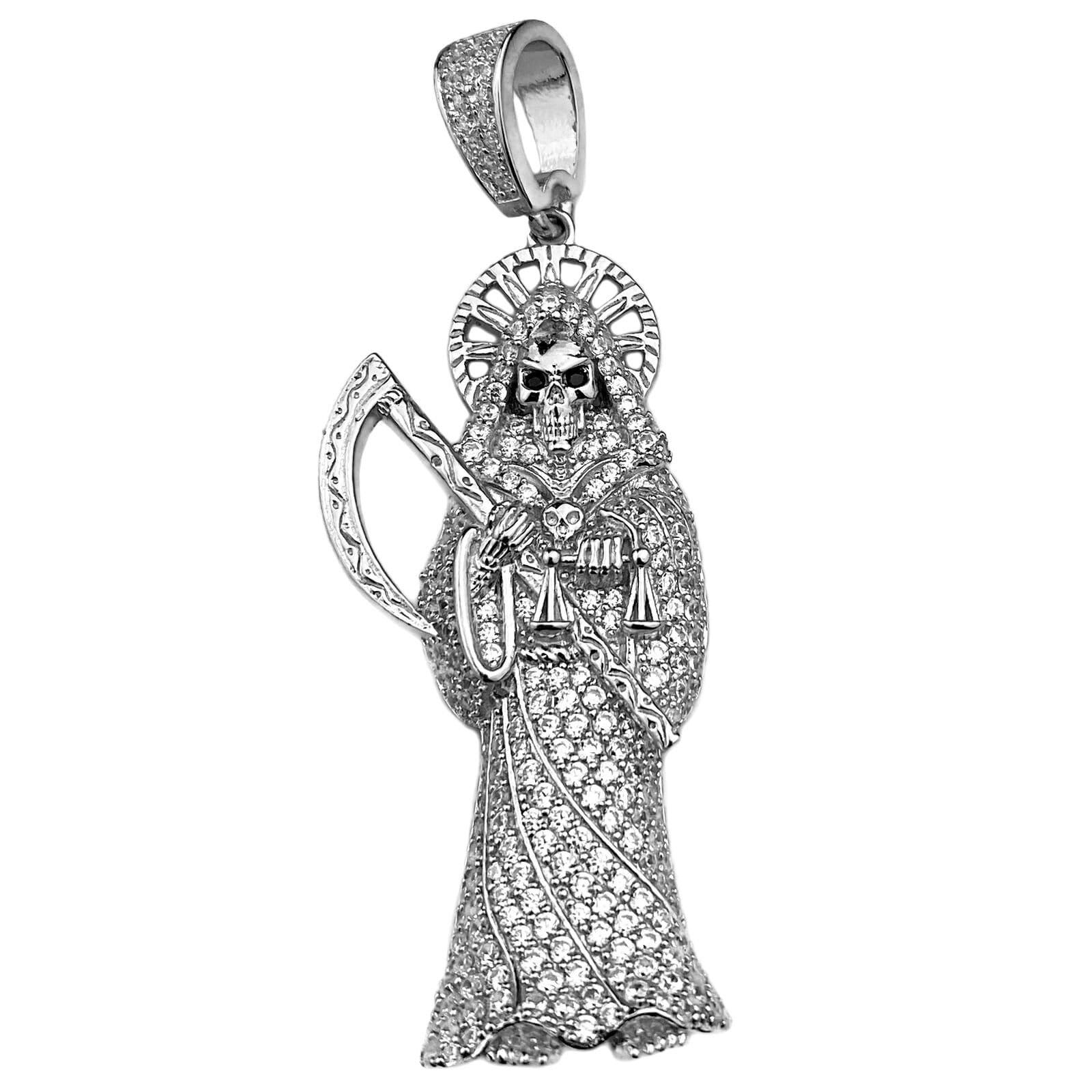 925 Sterling Silver La Santa Muerte Grim Reaper Iced Flooded Out