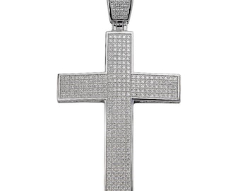 925 Sterling Silver Micro Pave Jesus Cross Iced Hip Hop Pendant CZ