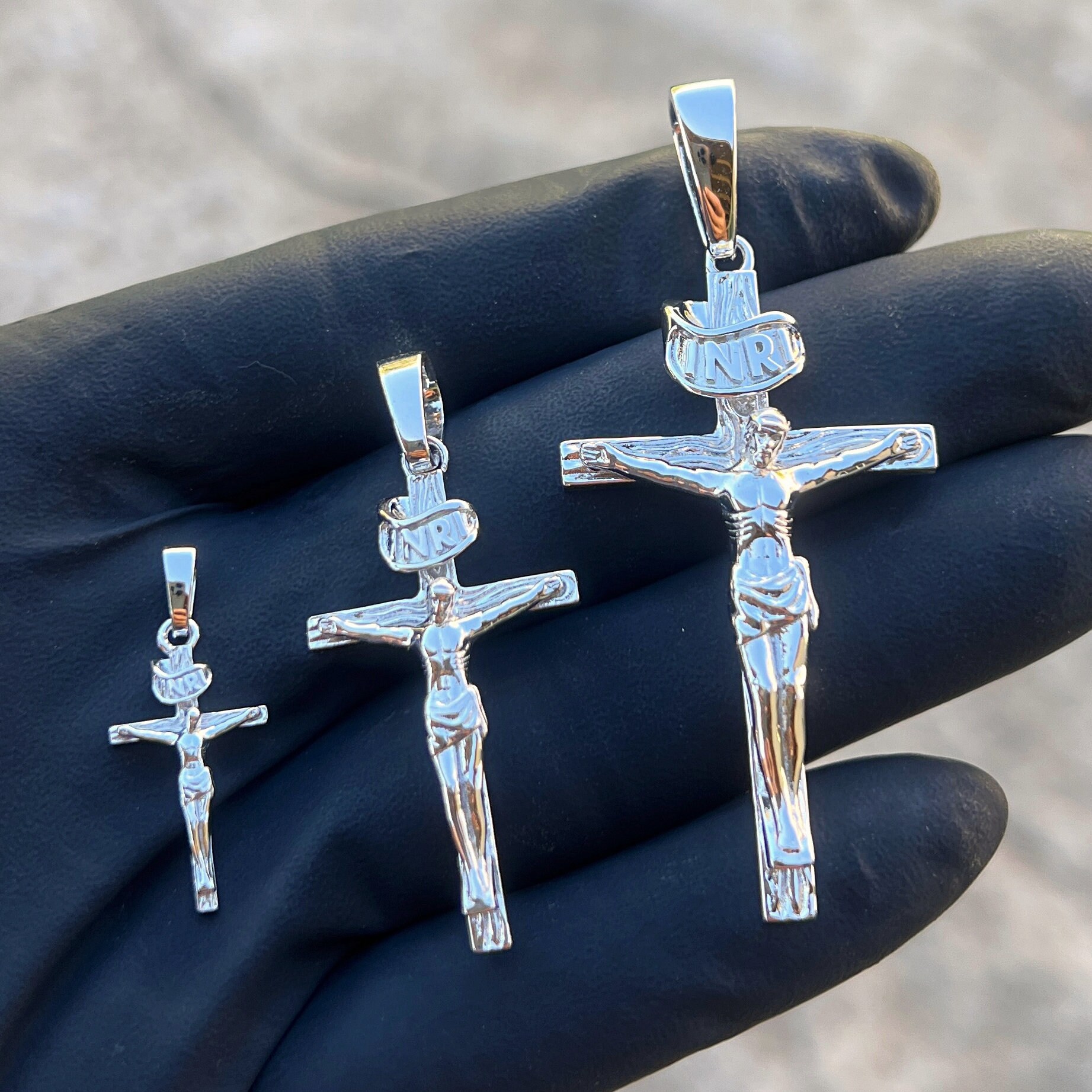 Real Solid 925 Sterling Silver Jesus Crucifix Cross Shiny Pendant Dije ...