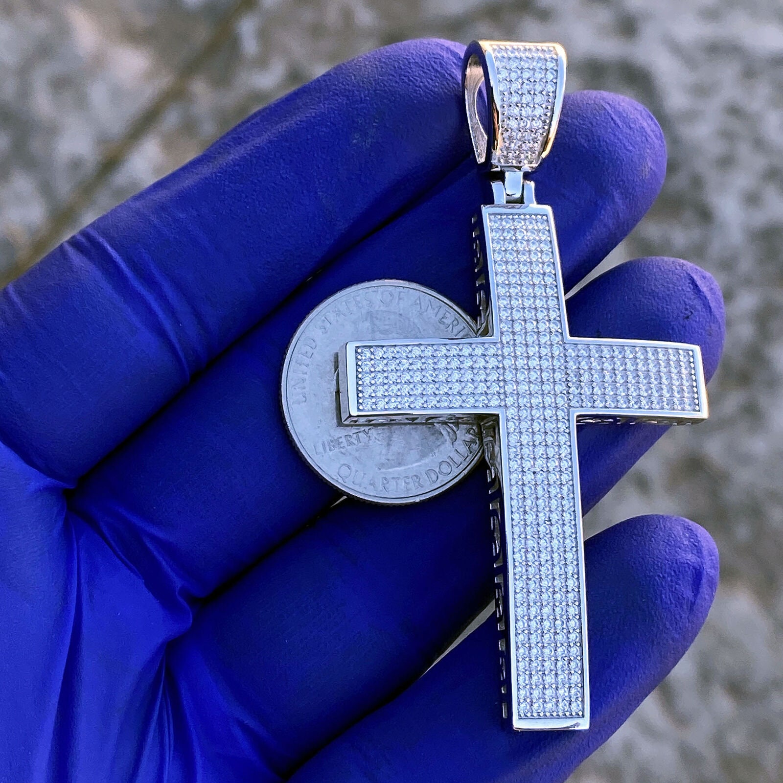 925 Sterling Silver Micro Pave Jesus Cross Iced Hip Hop Pendant CZ 2 ...