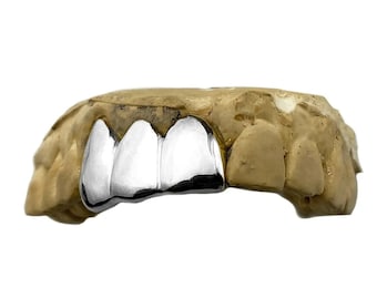 Custom Grillz Real Solid 925 Sterling Silver Three Side Teeth 3 Tooth Grills