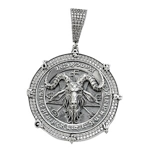 Solid 925 Sterling Silver Baphoment Pendant Iced Moissanite VVS1 Church of Satan Goat Devil Occult Medallion Bling Out Pass Diamond Test
