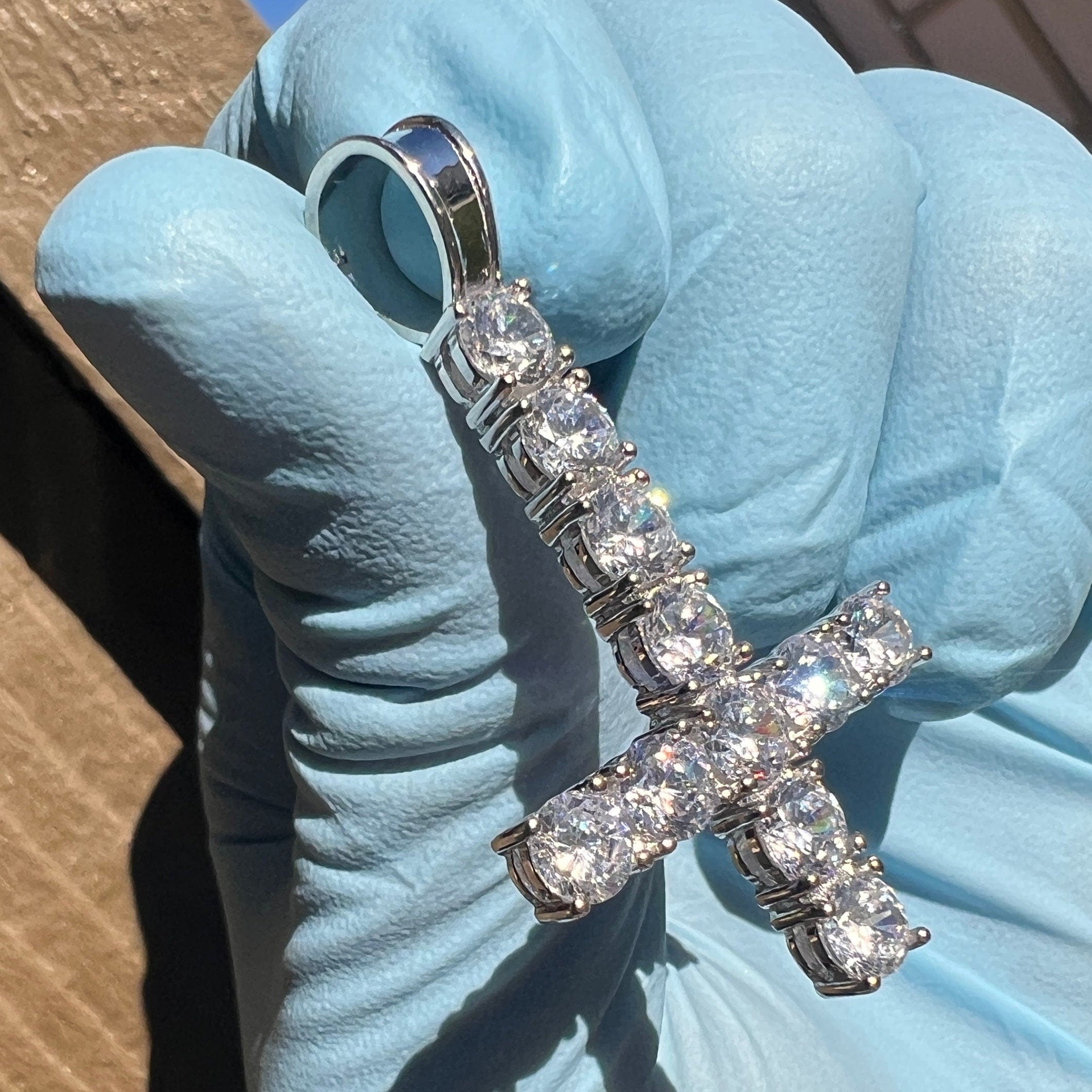 Mens 925 Sterling Silver Icy CZ 3D Cross Pendant - Includes 24 Inch Chain