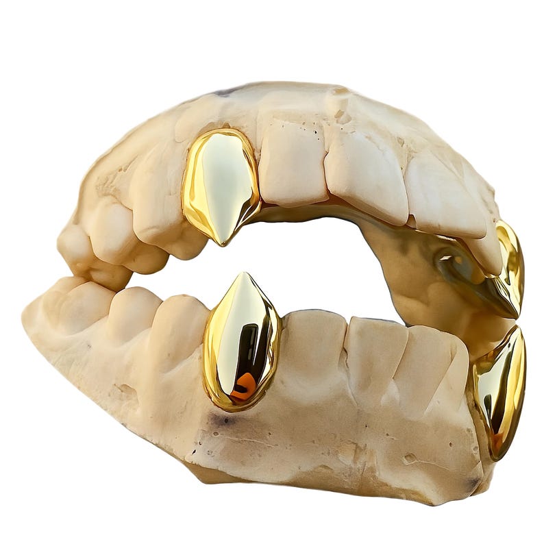 Gold Plated 925 Sterling Silver Fang Grillz Set: Custom Vampire Teeth image 1