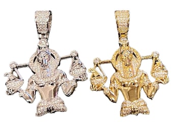 Moissanite Anubis Pendant, 14K Gold Plated 925 Sterling Silver Egyptian God