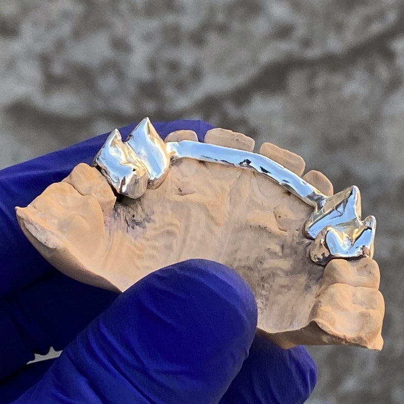 925 Sterling Silver Custom Fang Grillz Set Double Fangs Caps Etsy