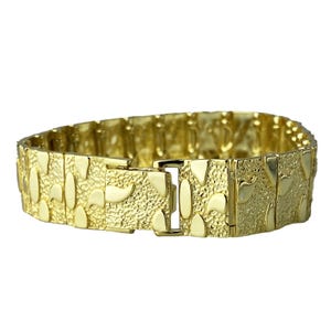 14K Gold Plated over Solid 925 Sterling Silver Nugget Bracelet 8.5&quot; x 16MM Thick