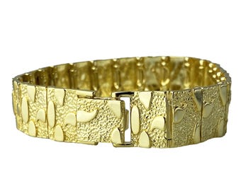 14K Gold Plated over Solid 925 Sterling Silver Nugget Bracelet 8.5" x 16MM Thick