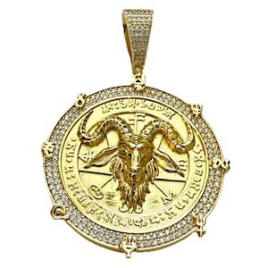 14k Gold Plated Over Solid 925 Sterling Silver Baphoment Pendant Iced Moissanite VVS1 Satan Goat Devil Medallion Bling Out Pass Diamond Test