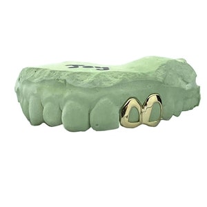 Real Solid 10K Gold or 14K Gold Custom Grillz Open Face Two Side Teeth Double Caps Canine Teeth Grills Slugs