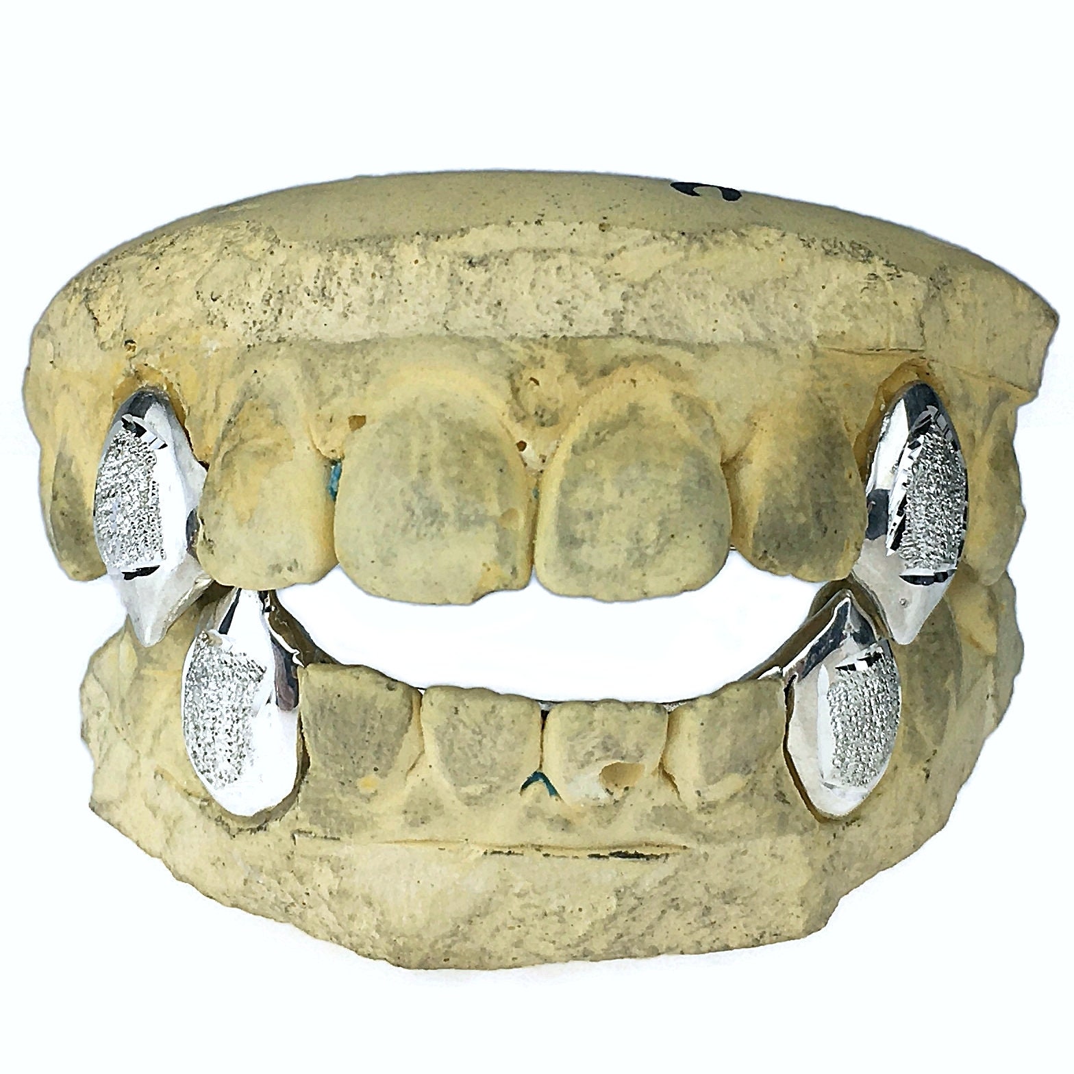 925 Sterling Silver Diamond Dust Vampire Fang Grillz: Custom