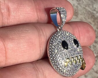 925 Sterling Silver Zipper Mouth Emoji Stop Snitching Iced CZ
